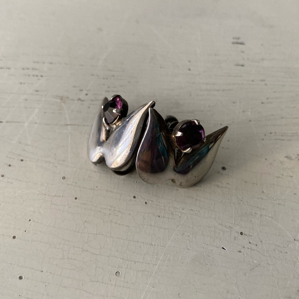 Vintage Sterling and Amethyst Tulip Screw back Earrings